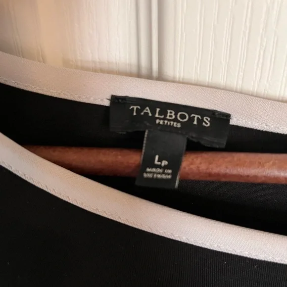 Talbots Black Jersey Dress with White Trim Elbow 3/4 Sleeve Size Large Petitie - Picture 5 of 10